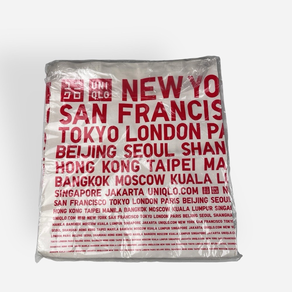 Uniqlo Red Font Canvas Tote Bag City Series New York San Francisco Tokyo London